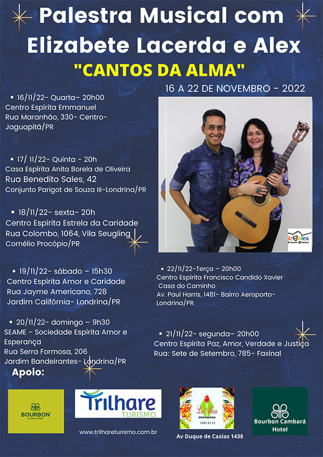 Jornada Musical - Elizabete Lacerda e Alex - 'Cantos da alma' - 16 a 22 de novembro 1