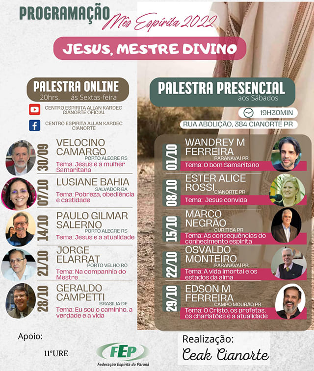 Mês Espírita 2022 do C. E. Allan Kardec - Cianorte - 30 de setembro a 29 de outubro 1