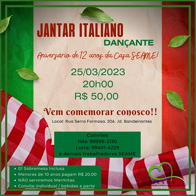Jantar Italiano Dançante - Aniversário de 12 anos da SEAME - 25 de março de 2023 1