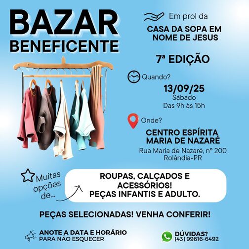 Bazar Beneficente em prol da Casa da Sopa Em Nome de Jesus - 7ª edição 1