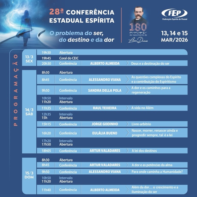 28ª Conferência Estadual Espírita - FEP - 13, 14 e 15 de março de 2026 2