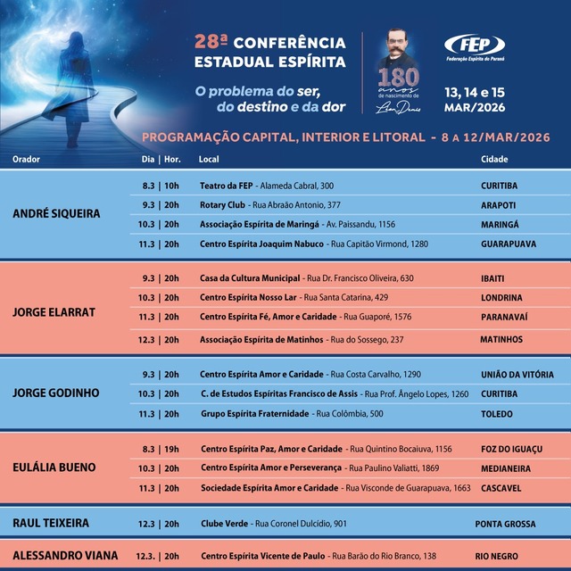 28ª Conferência Estadual Espírita - FEP - 13, 14 e 15 de março de 2026 3