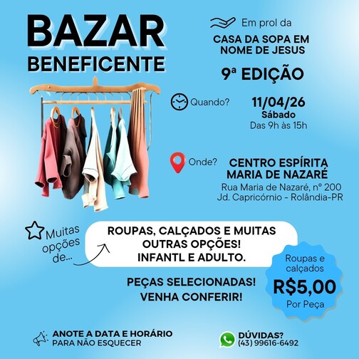 Bazar Beneficente em prol da Casa da Sopa Em Nome de Jesus - 9ª edição 1