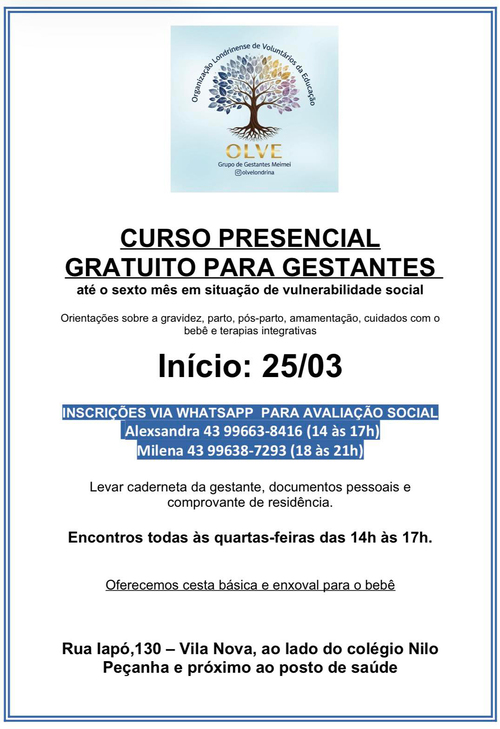 Curso para Gestantes até o 6º Mês - OLVE - Londrina - início em 25 de março de 2026 1