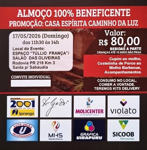 Almoço Beneficente em prol da Casa Espírita Caminho da Luz - Arapongas 1