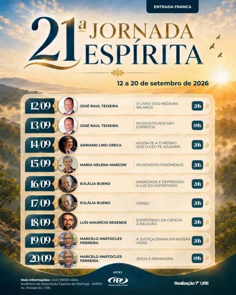 21ª Jornada Espírita da 7ª URE - AMEM - Maringá - 12 a 20 de setembro de 2026 1