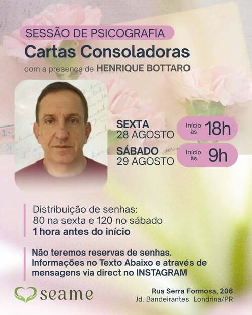 Cartas Consoladoras - Psicografia - SEAME - Londrina - 28 e 29 de agosto de 2026 1