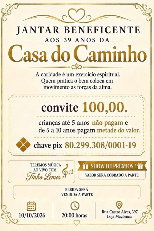 Jantar Beneficente - 39 Anos da Casa do Caminho - Londrina - 10 de outubro de 2026 1